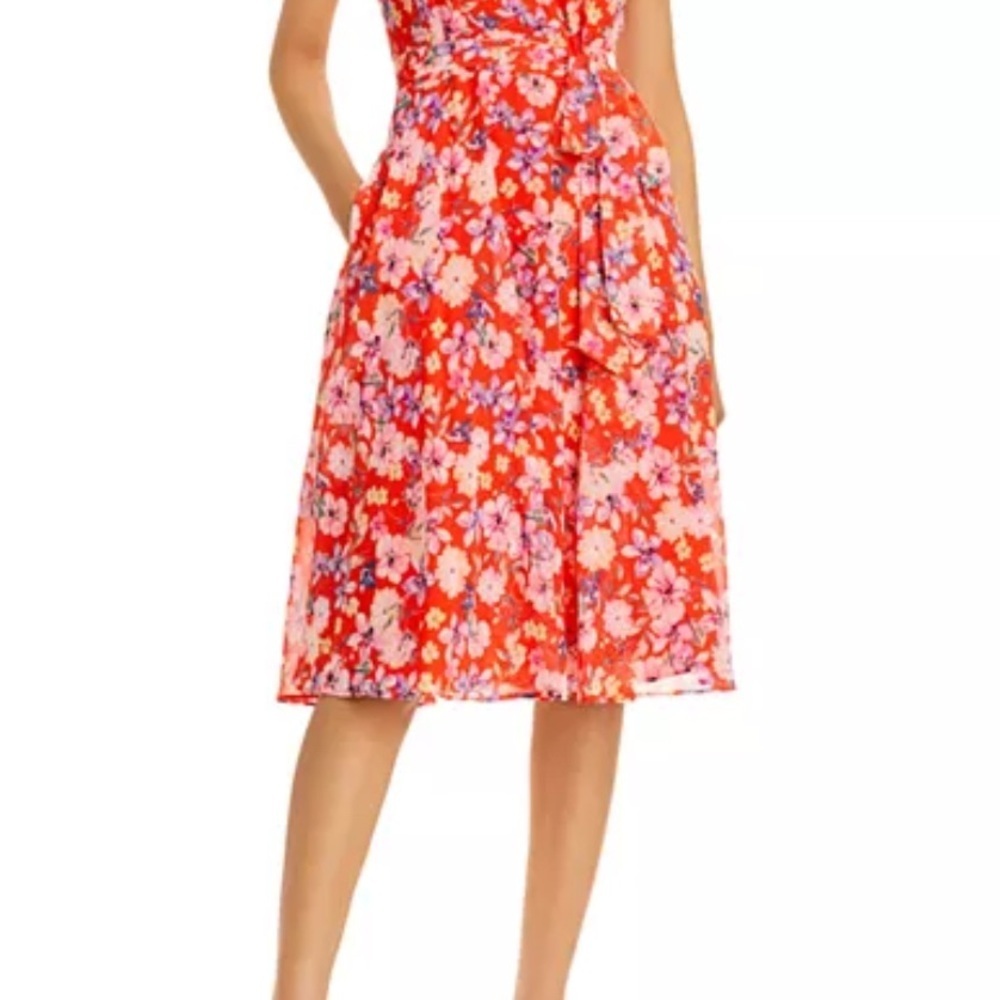 Eliza J Halter Neckline Floral Dress in Red and Pink Floral Size 8 NWT - Picture 3 of 12